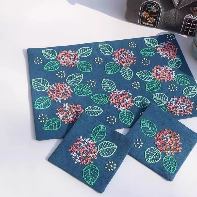 

Sashiko Tea Ceremony Mat DIY Kit, 20x30 cm Hand Sewing Craft Project, Beginner Friendly Embroidery for Table Decor