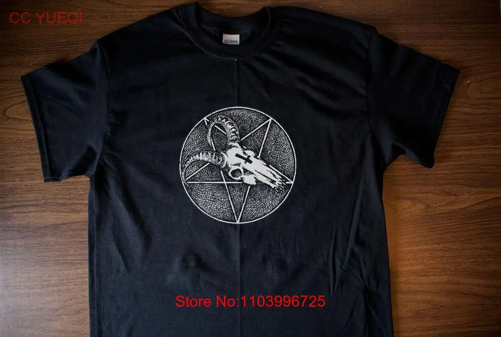 Goat Skull and Pentagram Occult Black Metal T-Shirt by Mike Vivisector