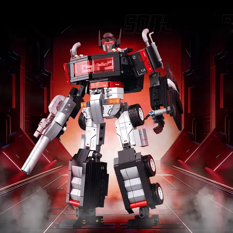 

New Building Blocks Black Warrior Transformable Robot Mecha Assembly Model Display DIY Anime Toy Holiday Gift Collectible