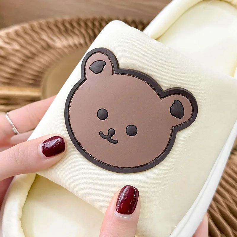 Home Summer Women Men Slippers Breathable Linen Thick Sole Sandals Cartoon Indoor Flip Flops Anti-Slip Couple Slides Cute Shoes