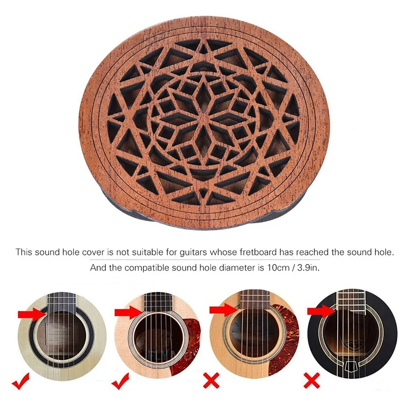 Guitar Wooden Soundhole Sound Hole Cover Block Feedback Buffer Mahogany Wood for EQ Acoustic Folk Guitars,Style 1