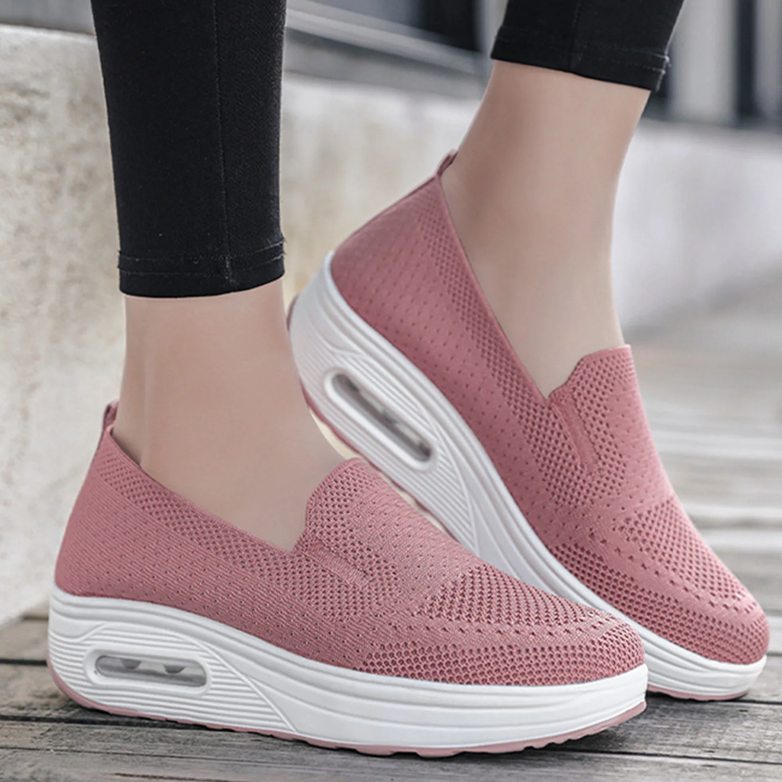 Women's Casual Slip on Sneakers Breathable Flying Woven Mesh Upper Jogging Shoes for Walking Biking Driving