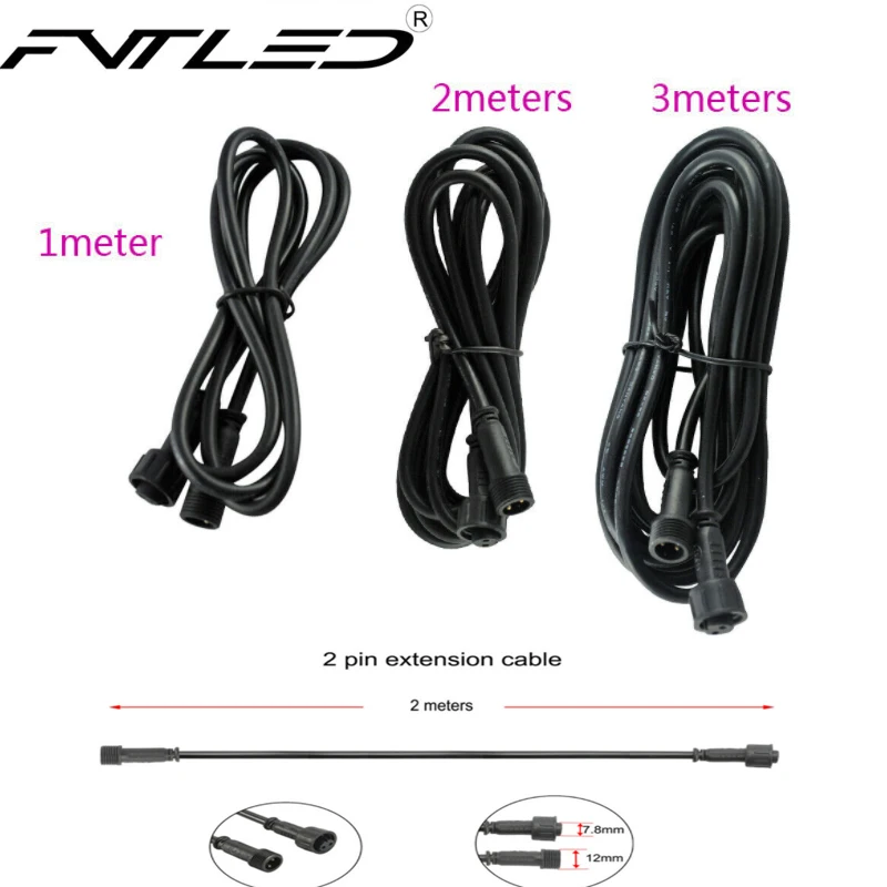 5pcs FVTLED 2/4/5PIN 1/2/3Meter Waterproof Extension Cable Power Cord Male And Female Connectors Single Color For LED Lights