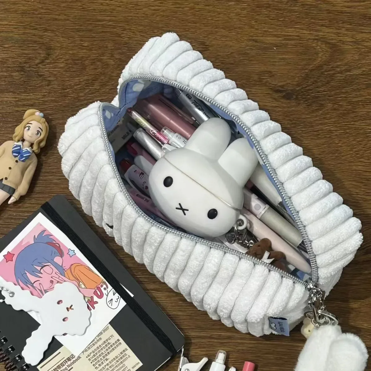Miffy Plush Corduroy Pen Bag Large Capacity Makeup Pouch Stationery Organizer Pencil Case Simple Korean Style School Supply view 3