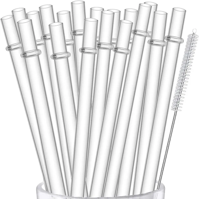 20-Pack Herbruikbare Harde Plastic Doorzichtige Rietjes 9 Inch Beker Rietjes Met Reinigingsborstel 230Mm Rietje Voor 20 30 40Oz Tumbler