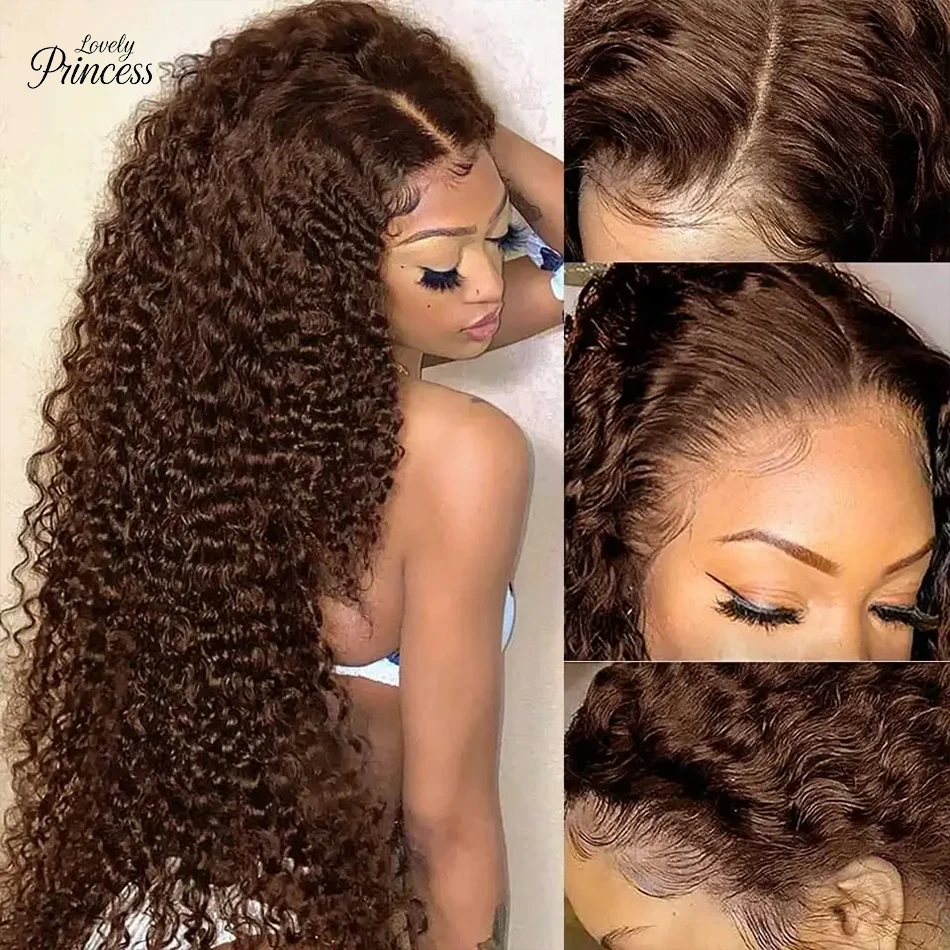 

13x4 Chocolate Brown Jerry Curly Lace Front Wig Colored Human Hair Wigs Pre Plucked Deep Wave 13x6 HD Lace Frontal Wig