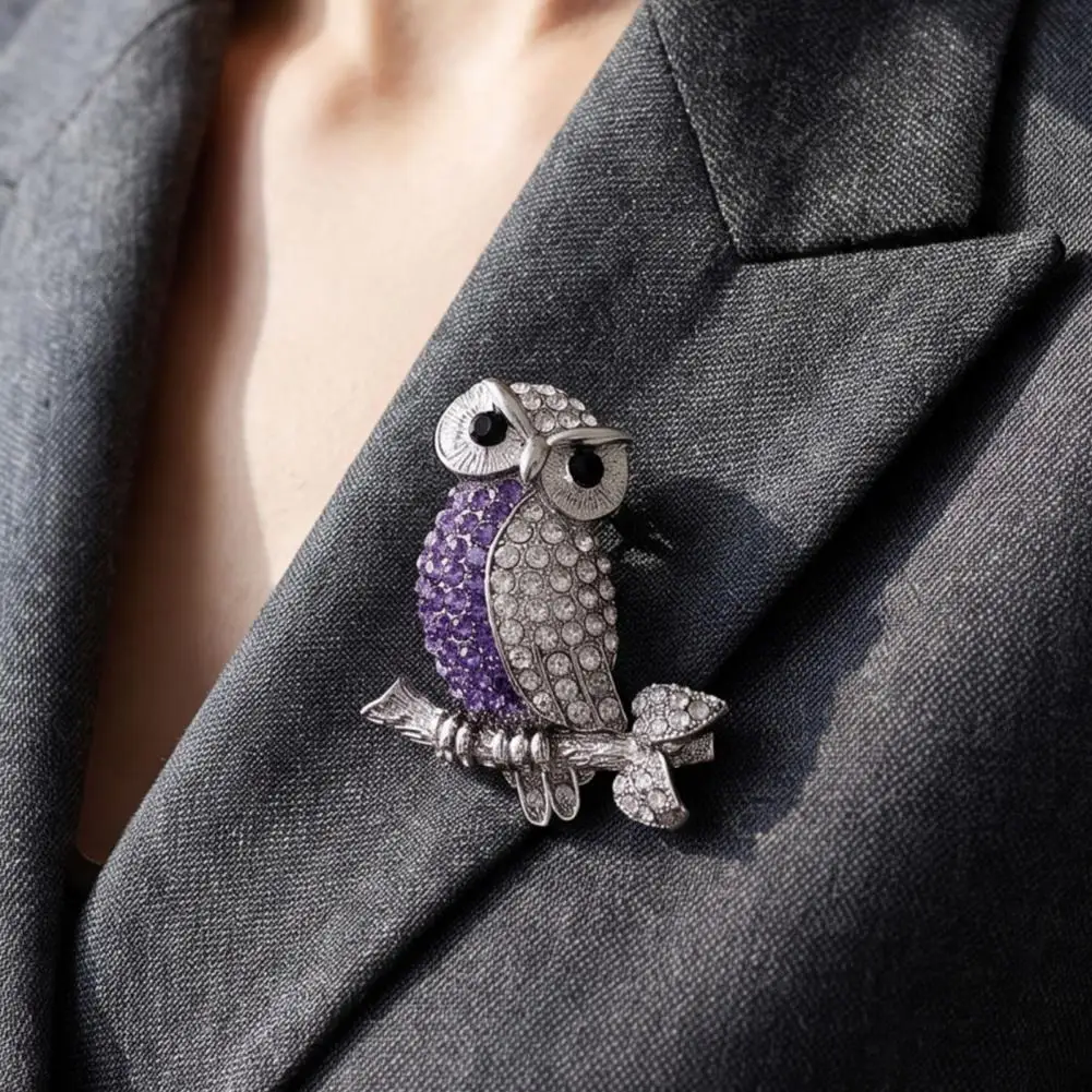 Formal Outfit Embellishment Lapel Pin Rhinestone Owl Brooch Pin Alloy Bird Lapel Pin Decorative Jewelry Accessory for Suits