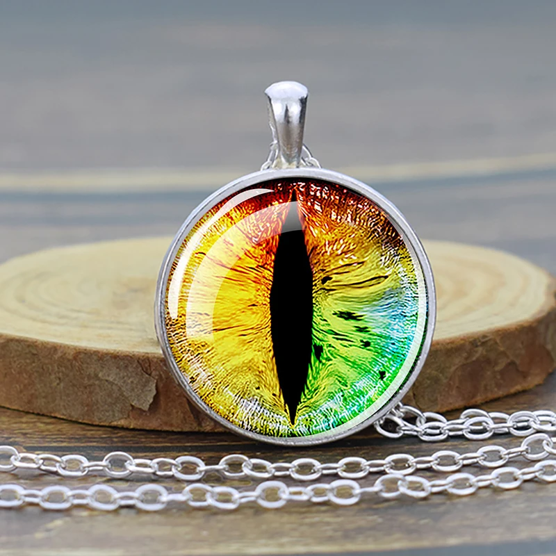 Evil Eyes Necklace Eye of Sauron Pendant Chain Glass Cabochon Necklace Charm Evil Eye Jewelry