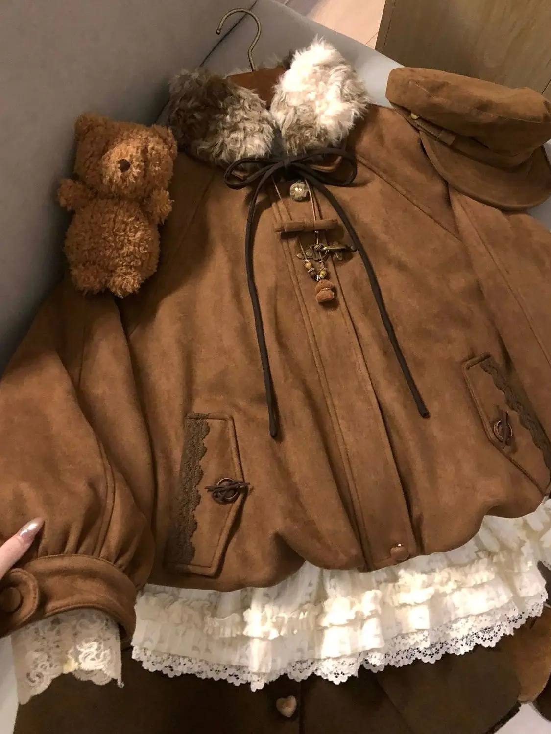 American Vintage fausse fourrure laine veste à glissière à capuche femmes pardessus à capuche Vintage Y2k manteaux Ropa décontracté mode sweat