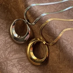 Stainless Steel Exaggerated Punk Big Round O Shaped Pendant Necklace Women Men Chunky Snake Blade Chain Grunge Steampunk Jewelry