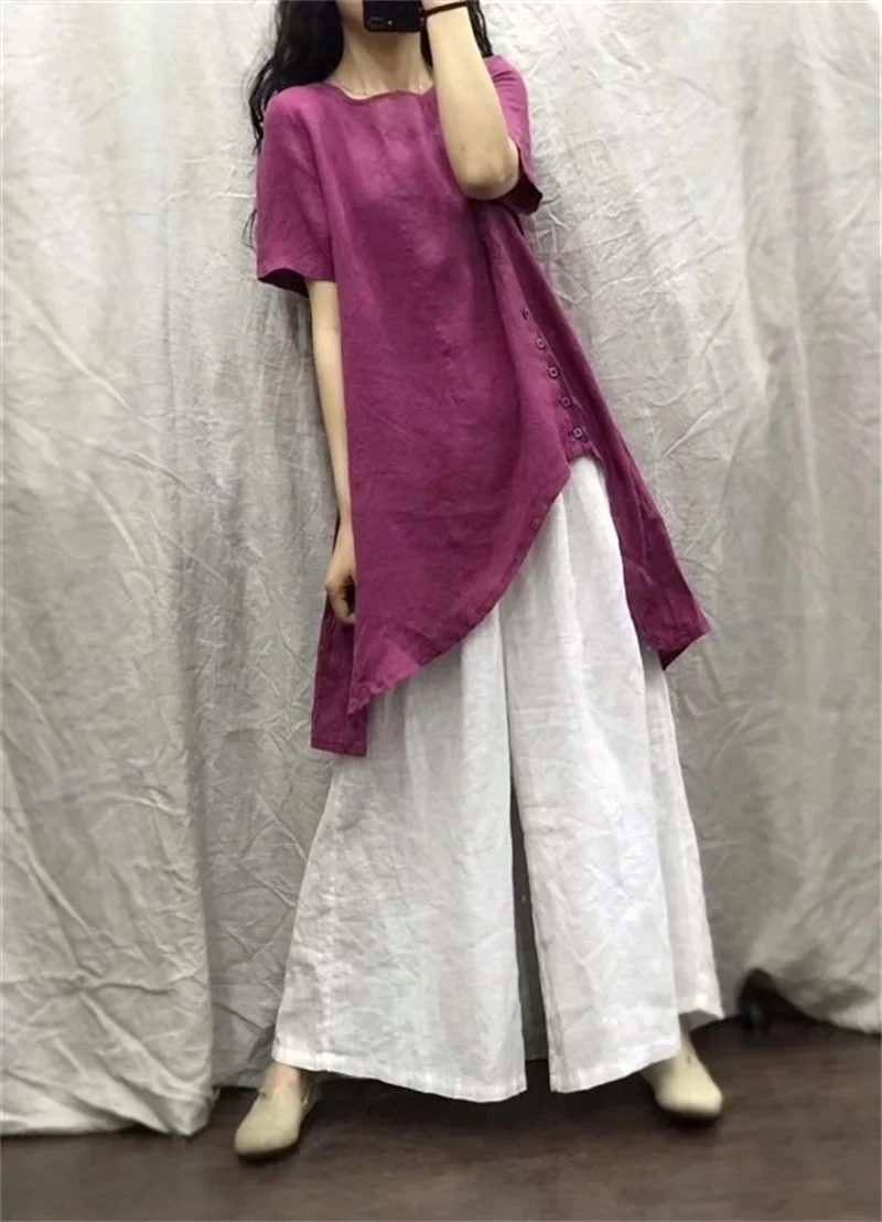 T-Shirt Long irrégulier pour femmes, décontracté, ample, boucle latérale, Y2k, manches courtes, respirant, nouvelle collection été 2025