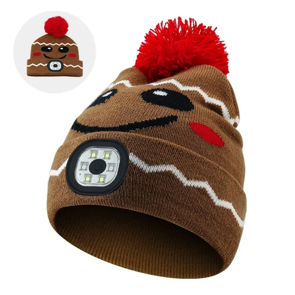 

USB Rechargeable LED Light-up Knitted Hat Detachable Winter Warm Headlamp Cap Luminescent Design Cartoon Knit Night Light Hat