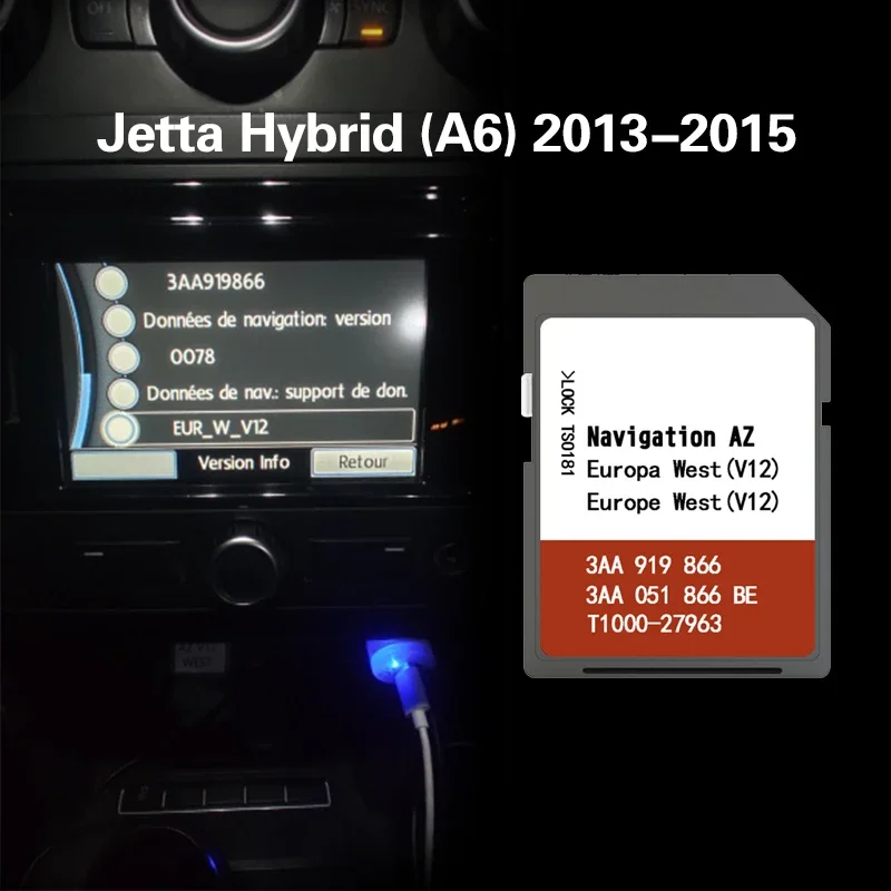 Sat Nav AZ V12 for Jetta Hybrid (A6) 2013-2015 Sweden Spain RNS315 WEST Map 8GB Card