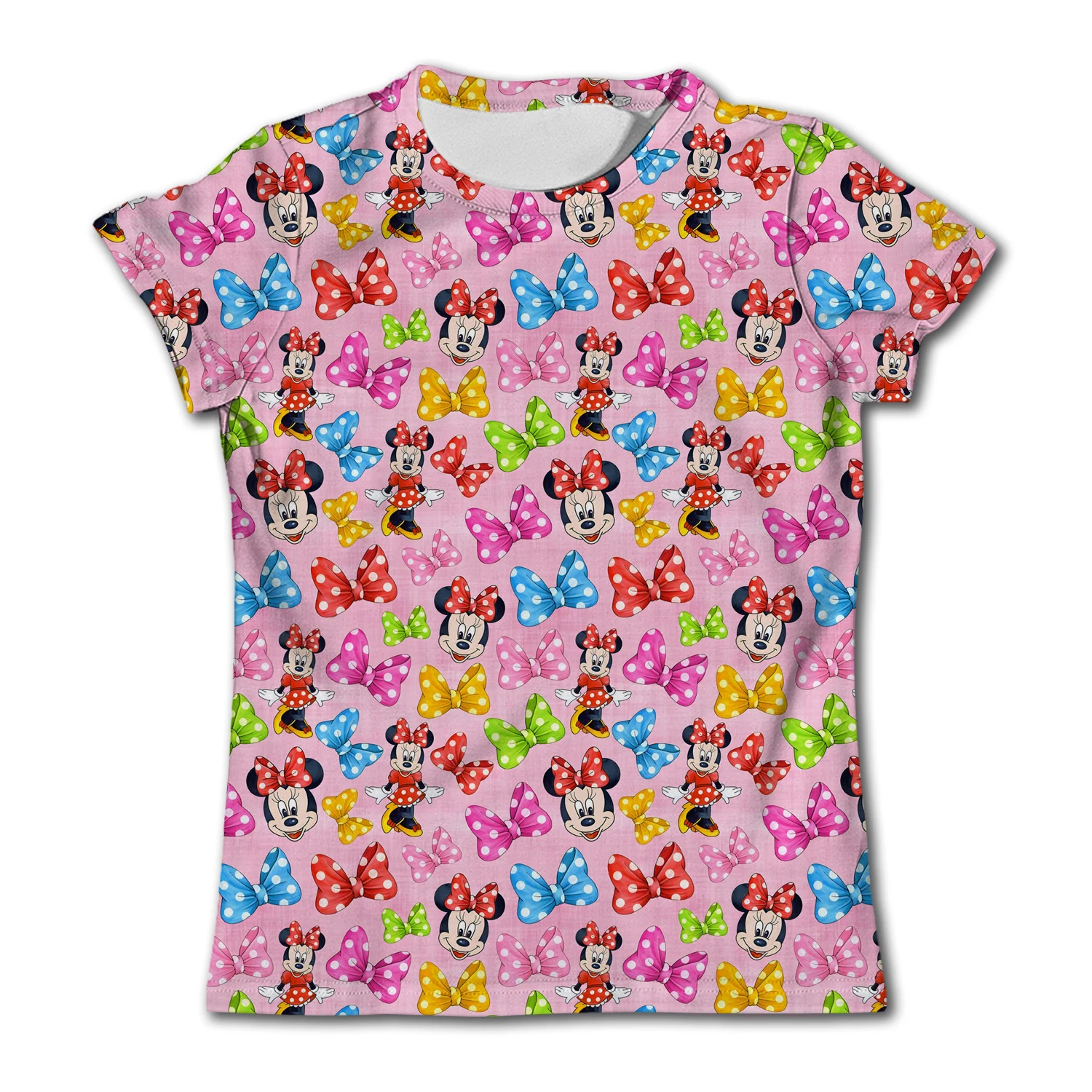 Camiseta Kawaii de Minnie Mouse para niñas, ropa de manga corta para niños, camisetas de dibujos animados, Tops para niños de 3 a 14 años