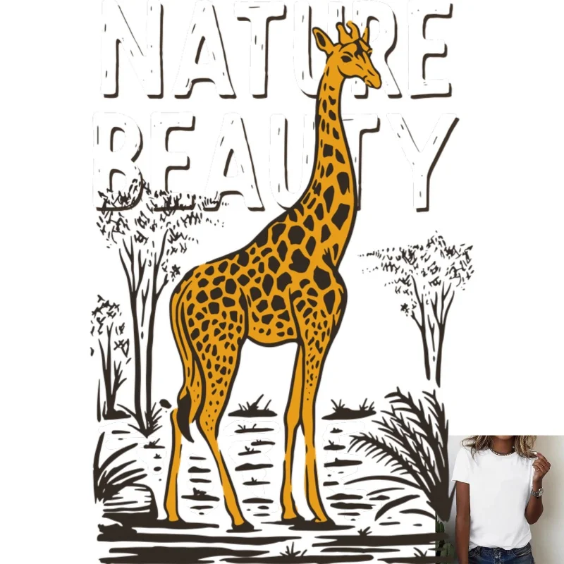 Nature Beauty Giraffe Heat Transfer White Ink Iron - on Patch, Animal - style Versatile Pattern, Suitable for T - shirts/Canvas