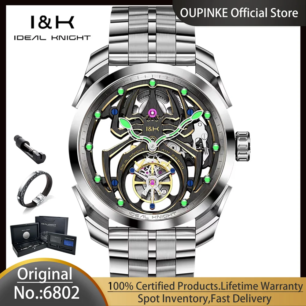 IDEAL KNIGHT High Quality Tourbillon Watches for Men Top Brand Luxury Original Skeleton Flywheel Automatic Mechanical Man Watch