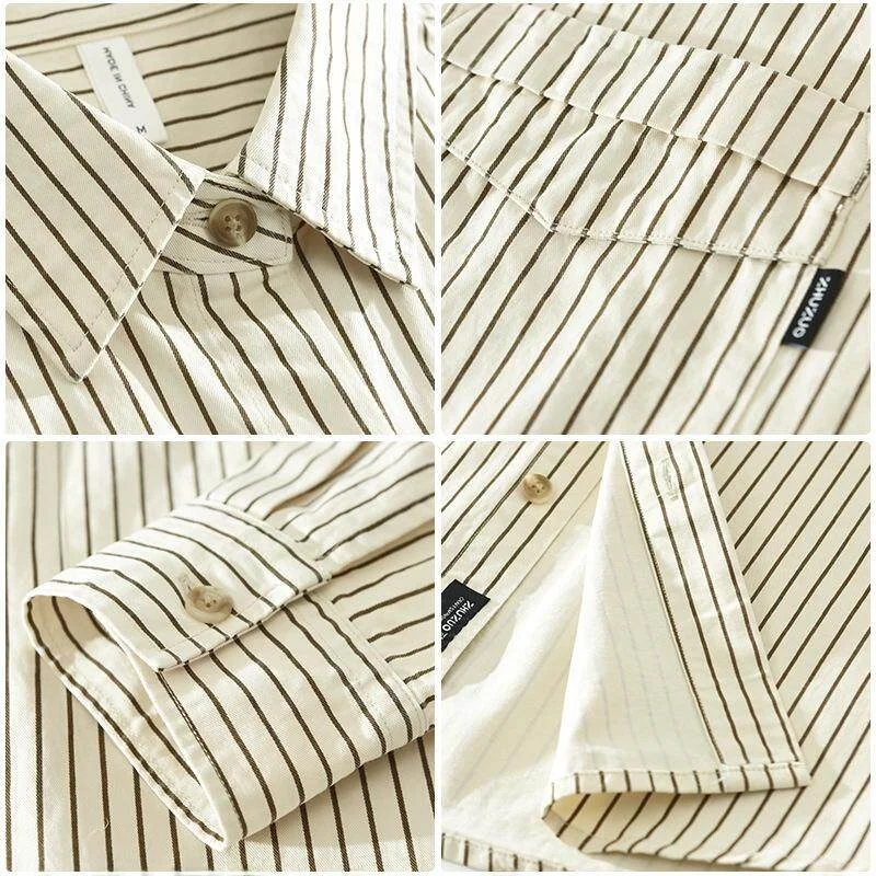 

Men's Striped Long Sweed Shirt Casual Top Pocket Detail Iron-Free Durable Daily Wear 100% Other Fabric Long Sleeve