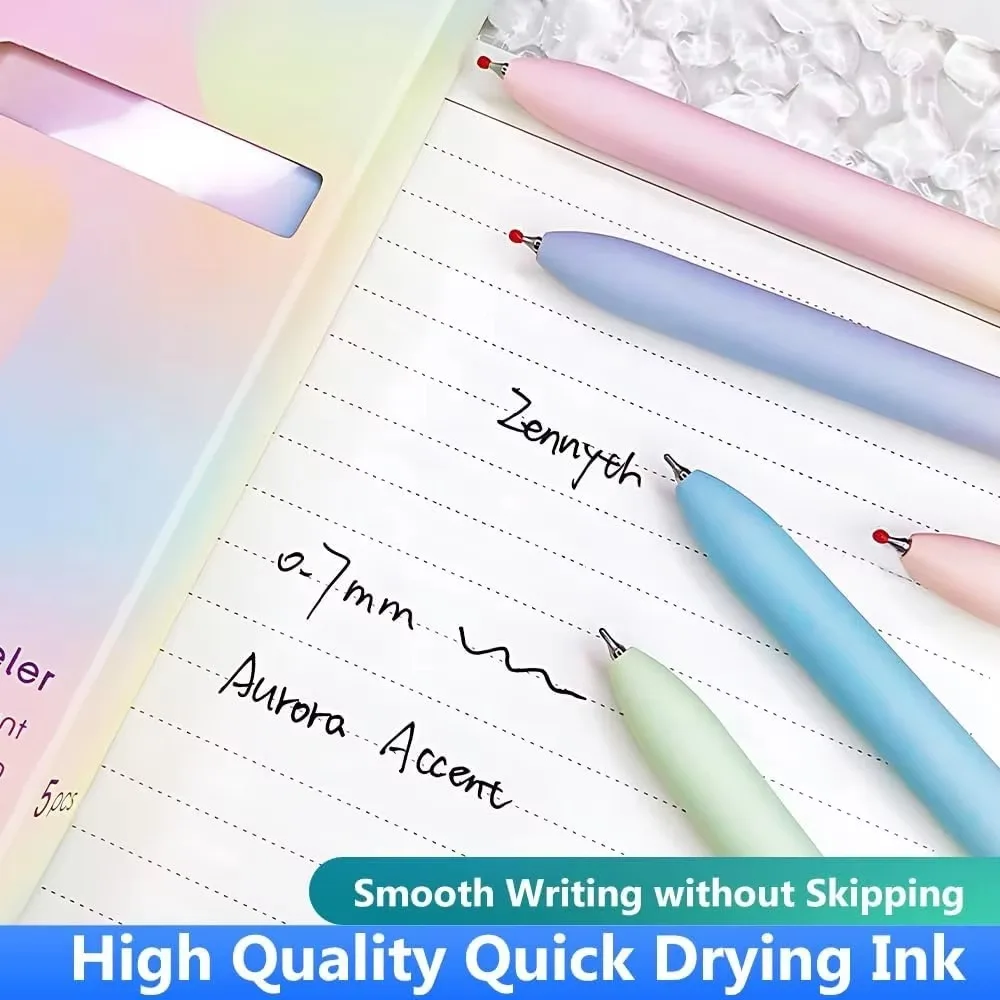 

5/6Pcs Gifts Aurora Gradient Color Gel Ink Pens Low Center Gravity 0.5mm Signature Pens Push-type Black Pen