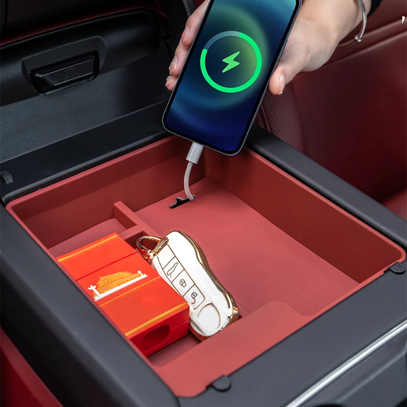 For Porsche Cayenne Macan Car Center Console Storage Box Tray Central Armrest Organizer Case Door Storage Interior Accessories