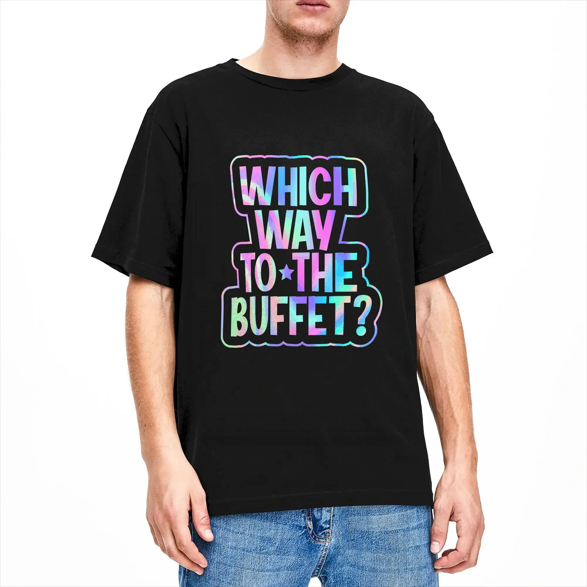 Men Which Way To The Buffet T Shirts  Pure Cotton Tees Beach Streetwear Short-Sleeve T Shirt Crew Neck Harajuku Design Tshirt