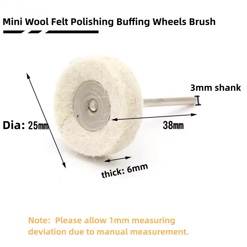 1Inch Wool Felt Polishing Buffing Wheels Brush, 3mm Shank Mini White Round Polishing Kit - for Dremel Rotary Tool