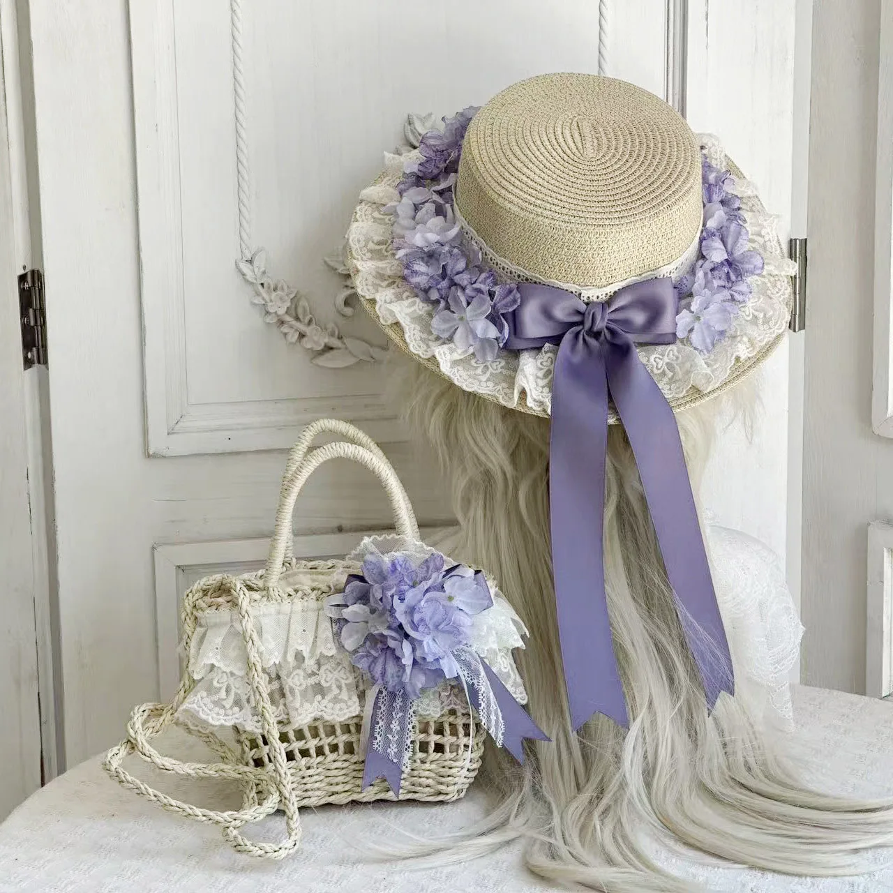 Summer Rustic Tea Flower Woven Handbag Lace Flower Embellished Single Shoulder Slant Cross Bag for Women Soft Square Shape