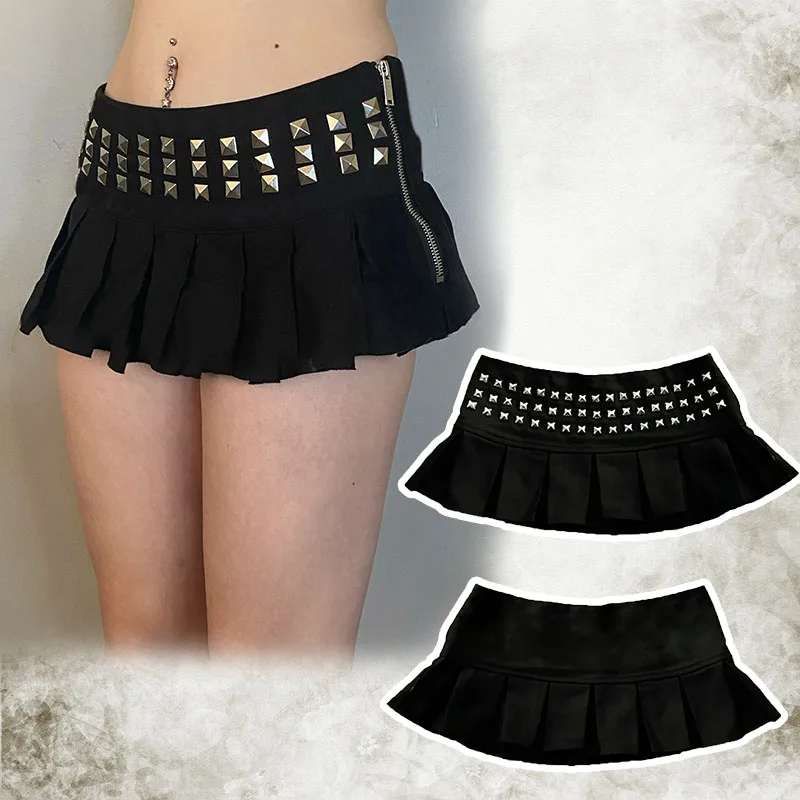 

Gothic Y2K rivet streetwear American style zipper Harajuku sexy women's cute skirt emo girl retro fashion punk hottie mini skirt