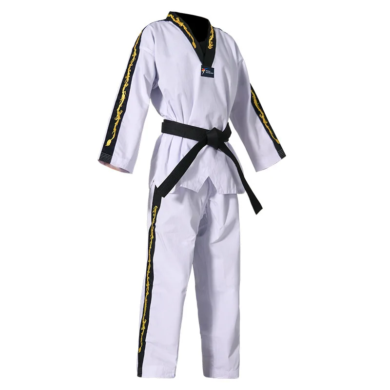 Korea Taekwondo jednolite V-Neck Dobok mundury Tae Kwon Do MMA sztuki walki Karate Dragon 60% Cotten 40% poliester oddychający