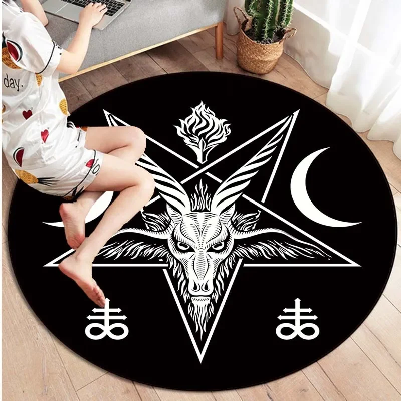 Dark Satan Round Carpet for Living Room Bathroom Bedroom Kitchen Floor Anti Slip Rug Aesthetic Large Carpet