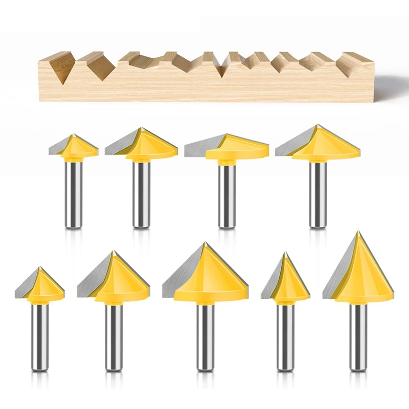 3D Router Bit V-Shaped Cutter 3D Milling Cutter Engraving Machine Cutter Woodworking Tools 9pcs-A79M
