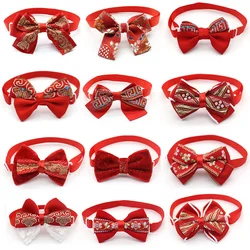 50/100Pcs Chinese New Year Dog Grooming Bows Happy Spring Festival Bow Ties Red CNY Dog Accessories Bows Bowties For Small Pets