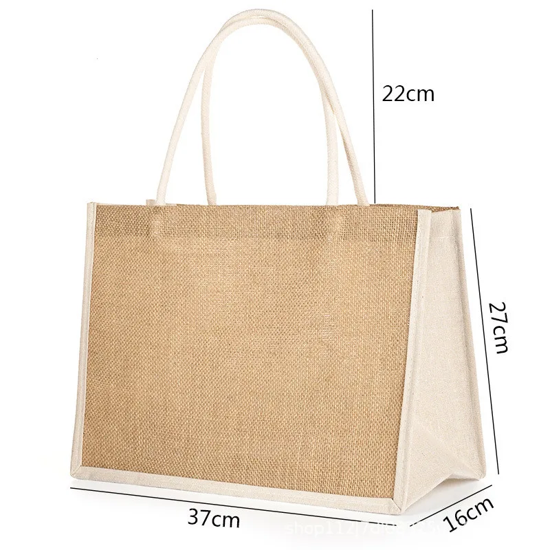 DIY Blank Grocery Handbag Jute Burlap Tote Bags  Large Capacity  Women Girl Foldable Travel Storage Organizer with Handles