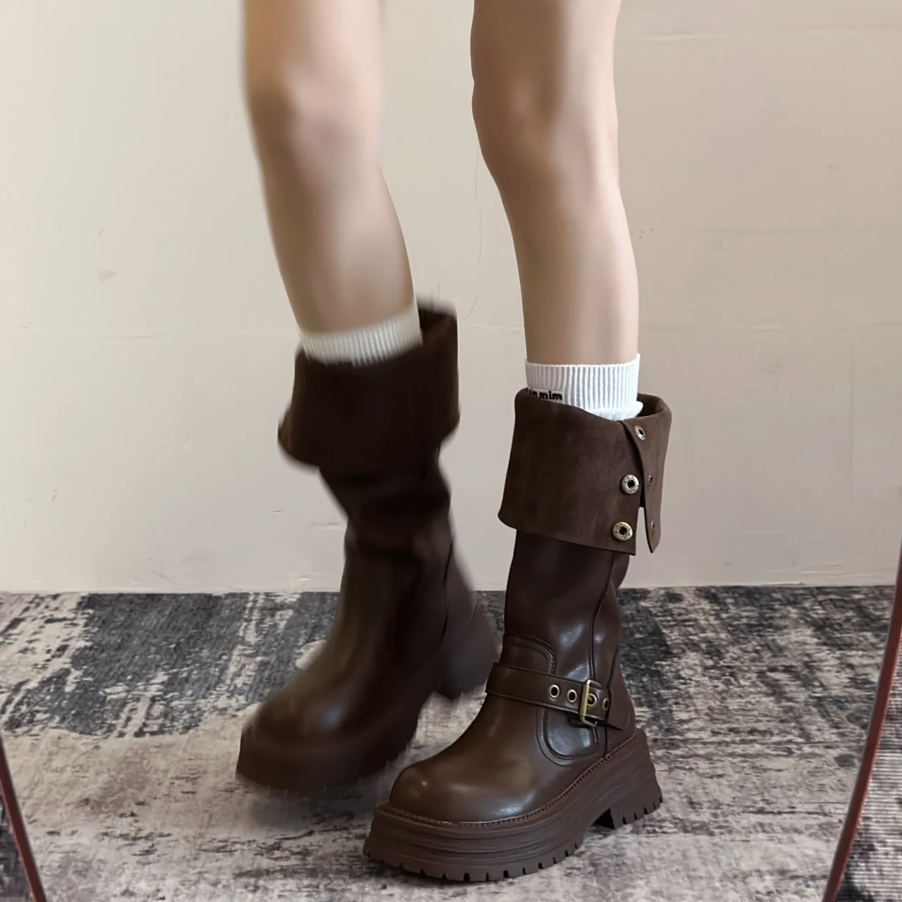 

Brown Thick Heel Heightening Long Boots Women's New 2026 Spring Retro Fashion Versatile High Boots Knight Boots Comfortable P...
