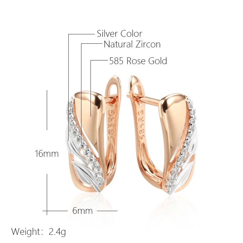 Kinel Hot Vintage Natural Zircon Leaf English Earrings Women Fashion 585 Rose Gold Silver Color Mix Ethnic Bride Wedding Jewelry