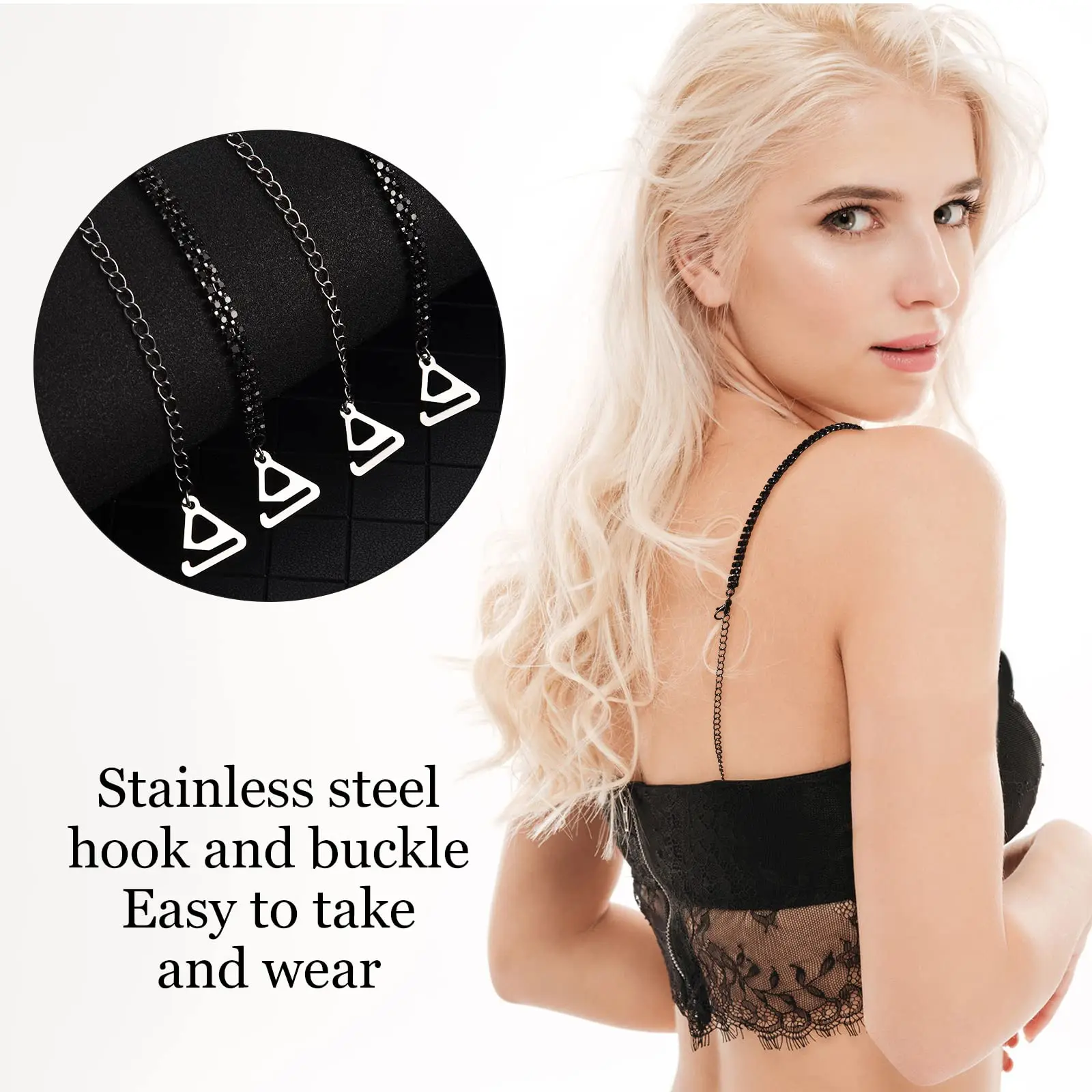 1pair Rhinestone Bra Straps Invisible Metal Underwear Strap Non-Slip Shoulder Adjustable Lingerie Brassiere Holder Accessories