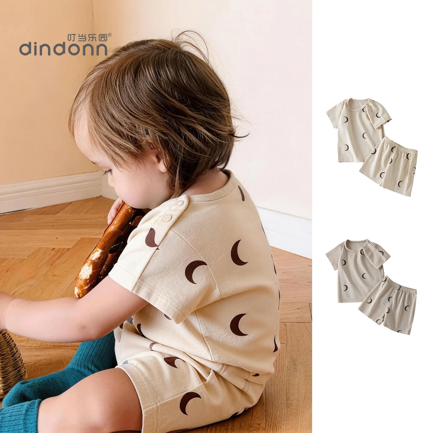 2026 New Summer Baby Short Sleeve Shorts Set Round Neck Nordic Style Soft Casual Home Wear Comfortable Sleepwear Outfit For Kids