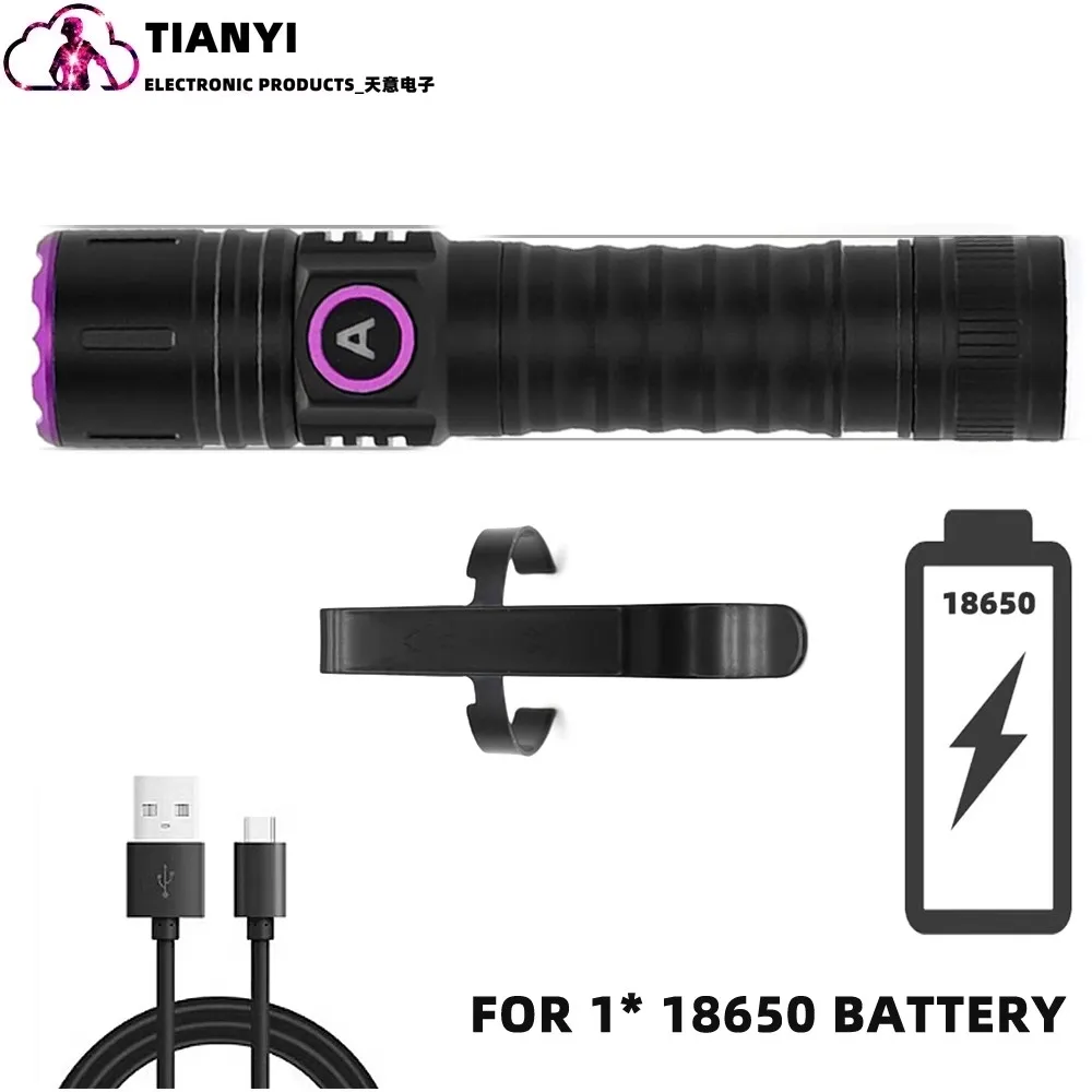 USB strong violet 5W household handheld banknote inspection light 18650 adjustable focus anti-counterfeiting flashlight