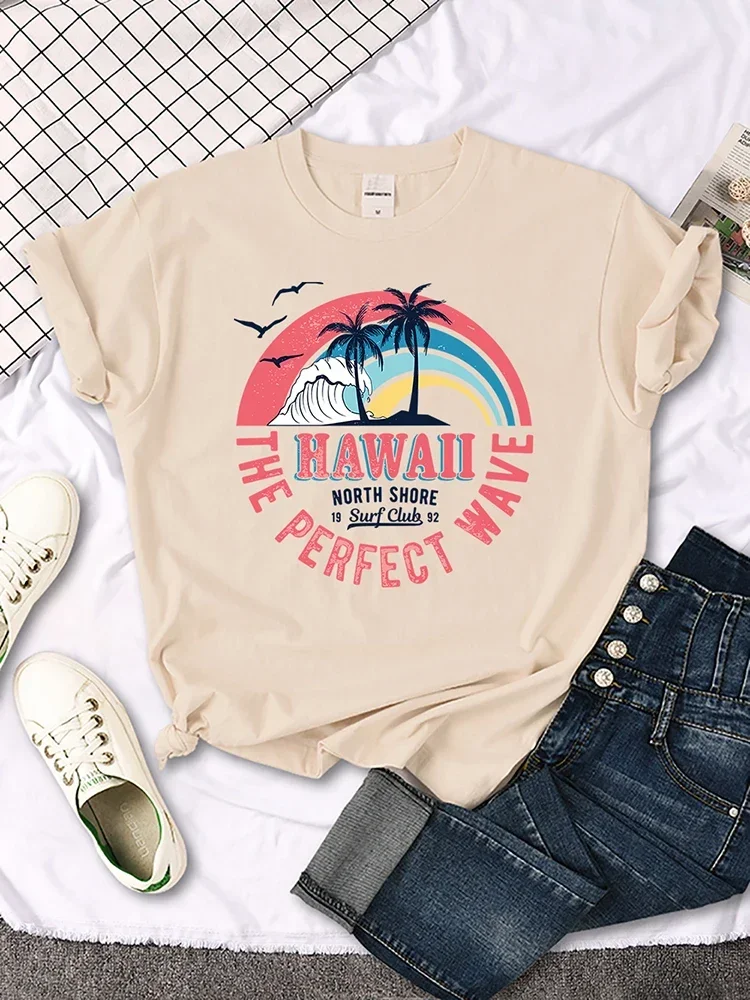 Hawaii The Perfect Wave Print T-Shirt Original Hipster Streett-Shirts Creativity Casual Tshirt Harajuku Niche T-Shirt