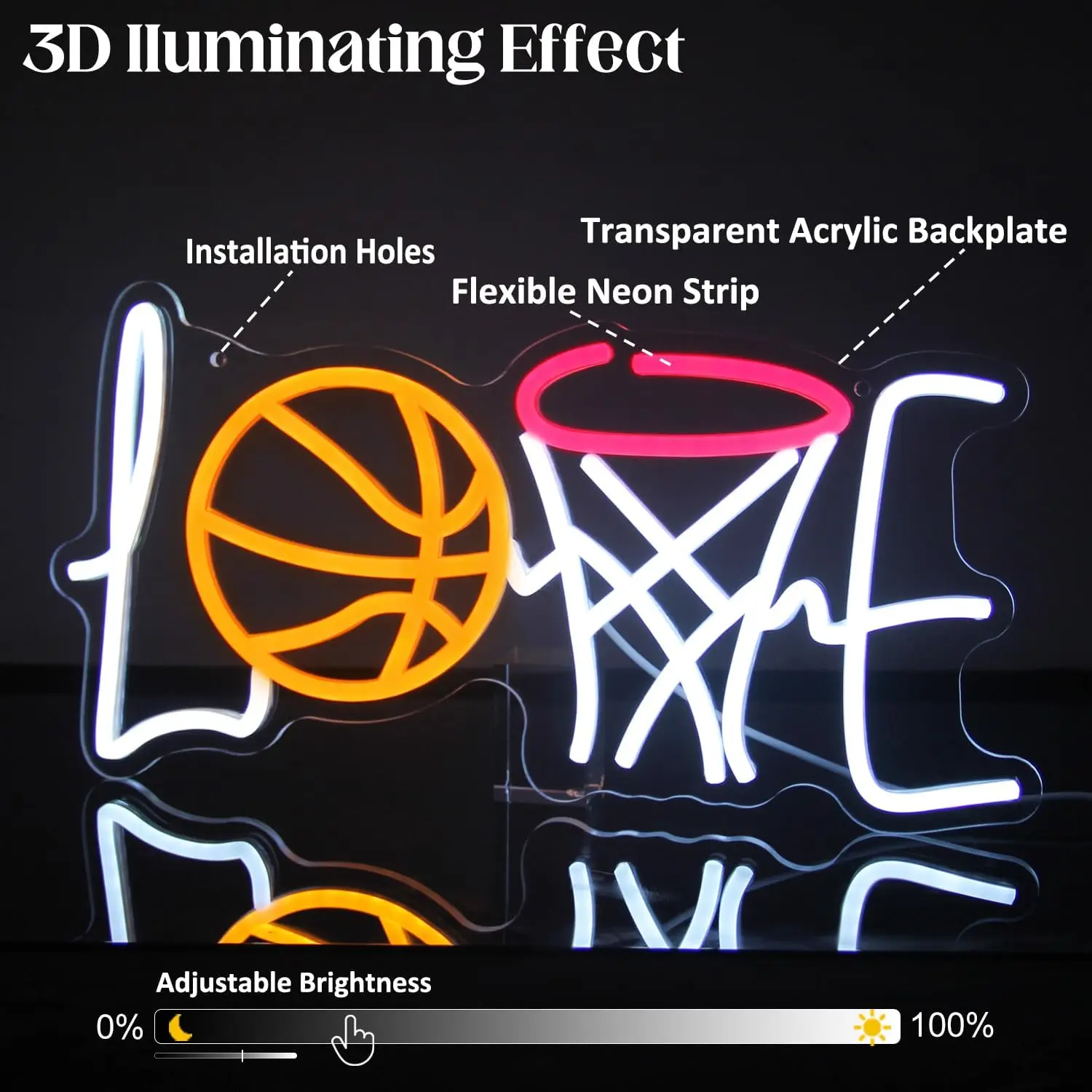 Love Basketball Neon Sign USB Dimmable Basketball Hoop LED Neon Light for Bedroom Sport  Man Cave Game Room Party Decor Gift