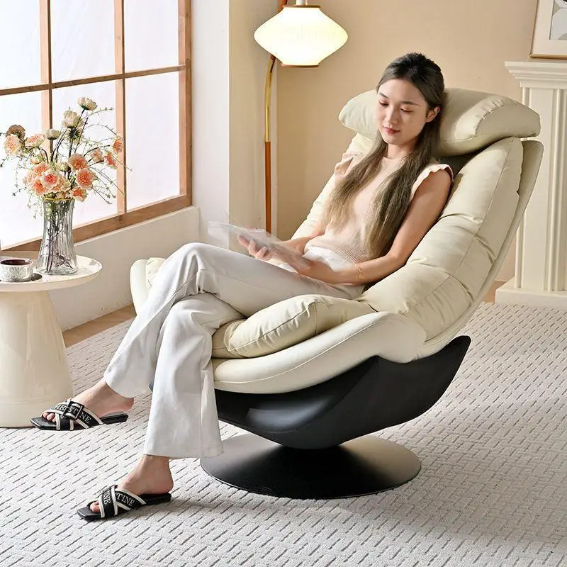 Nordic leather lazy sofa designer single sofa chair rotating chair leisure balcony single chair living room recliner