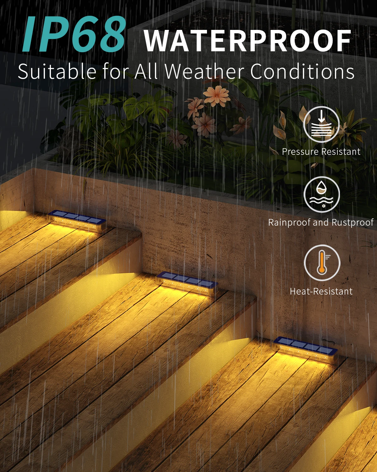     Luci da pavimento solari da 6 pezzi Illuminazione per scale a LED per esterni IP68 Lampade solari per esterni impermeabili per scale Scale Pathway