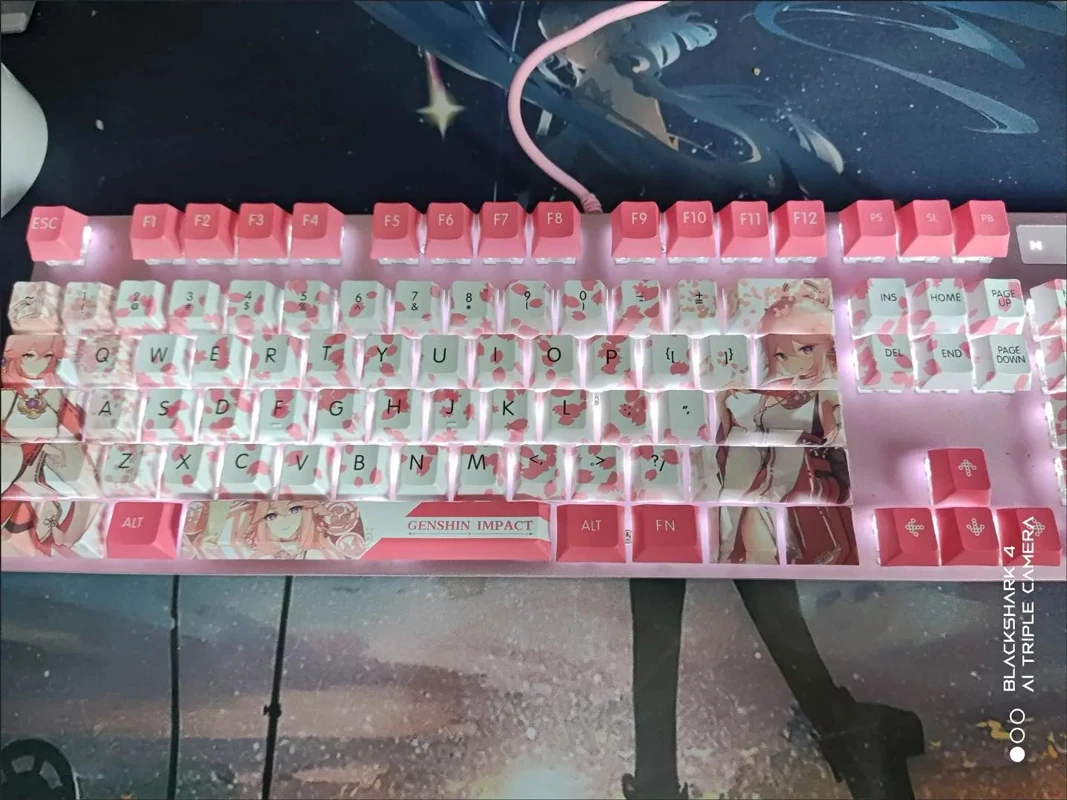 Hot Game Impact Kersenbloesems Thema Yae Miko Cosplay Toetsenbord Romantisch Meisje Roze Pbt Keycaps Voor 61/87/104/108 Toets Toetsenbord