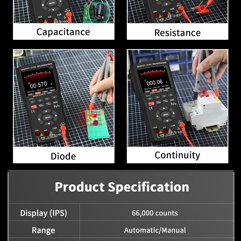 Auto-Oszilloskop-Multimeter ZOYI ZT-706S 3-in-1 True RMS Digitalmultimeter mit Signalgenerator für Fahrzeugreparatur – Detail 16