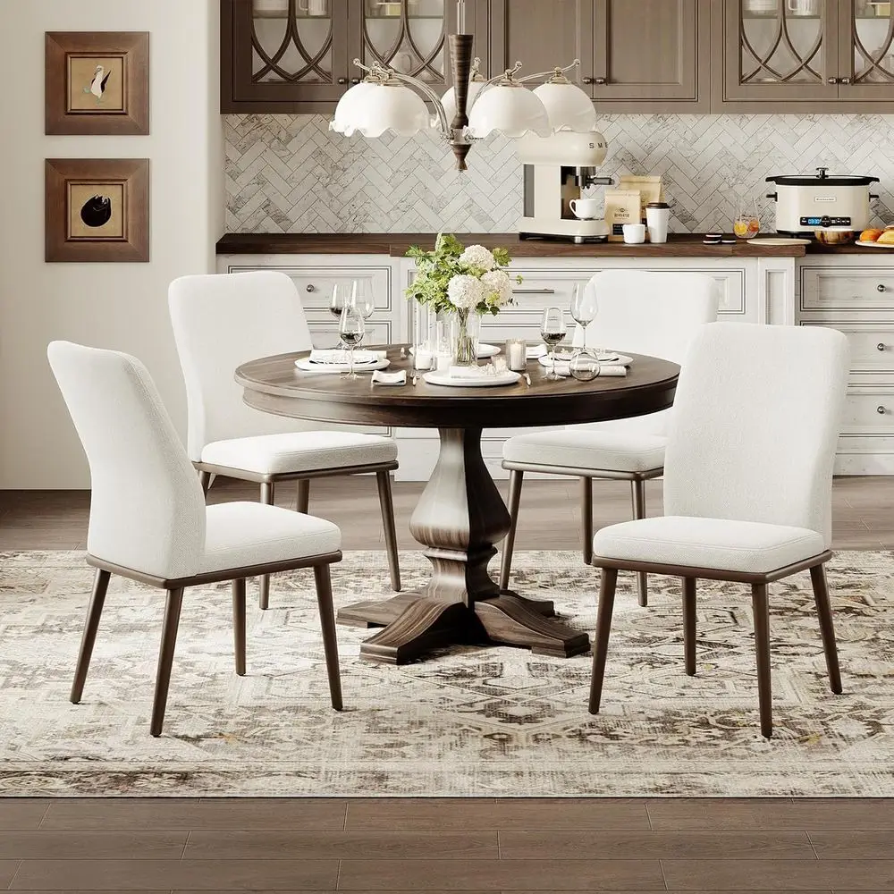 

Набор из 4 обеденных стульев, мягкие кухонные стулья с высокой спинкой, обитые тканью, с ножками из массива дерева или резины.