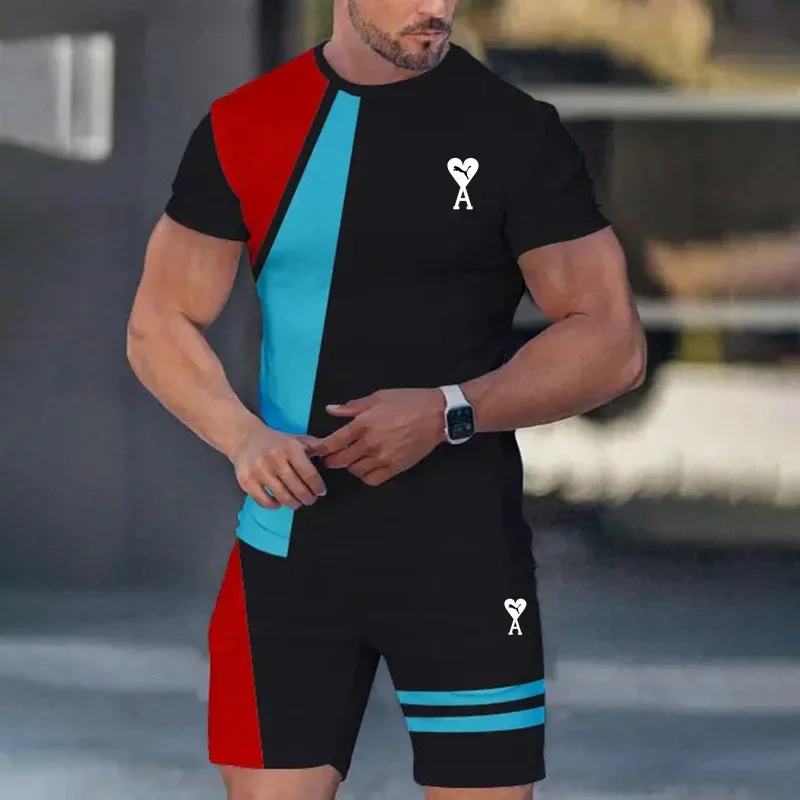 2025 Fashion Brand Casual Summer Outdoor Sports Suit Men\'s Breathable T-shirt Shorts Oversized Casual Fashion Two-piece Set