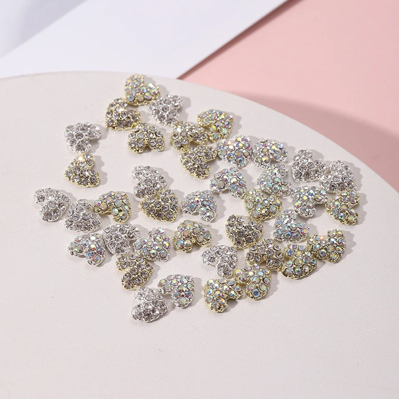 

20Pcs 7x6.5mm Nail Art Heart Shaped Crystal Rhinestones Gold Silver AB White Mixed Nail Charms Jewelry For Manicure Decorations