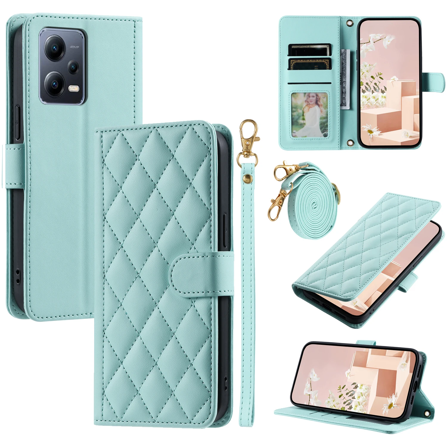 For Redmi Note 12 4G / Note 12 Pro Plus 5G Phone Case Crossbody Back Long Lanyard Silicone Protective Case Flip Leather Case