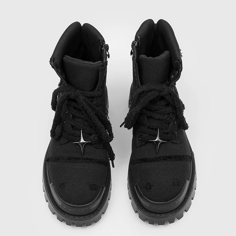 

Four cornered star thick soled men high top boots European American anti kick height increasing anti slip retro motorcycle boots