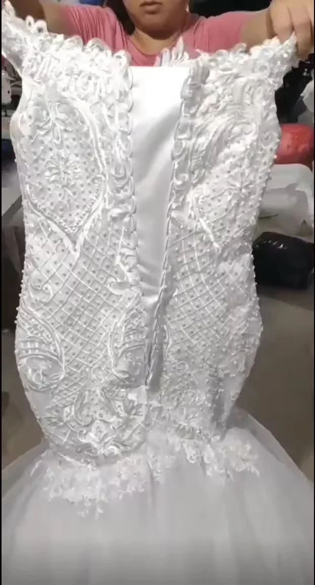 맞춤형 오프숄더 반팔 플러스 사이즈 화이트 샴페인 아프리칸 머메이드 웨딩 드레스