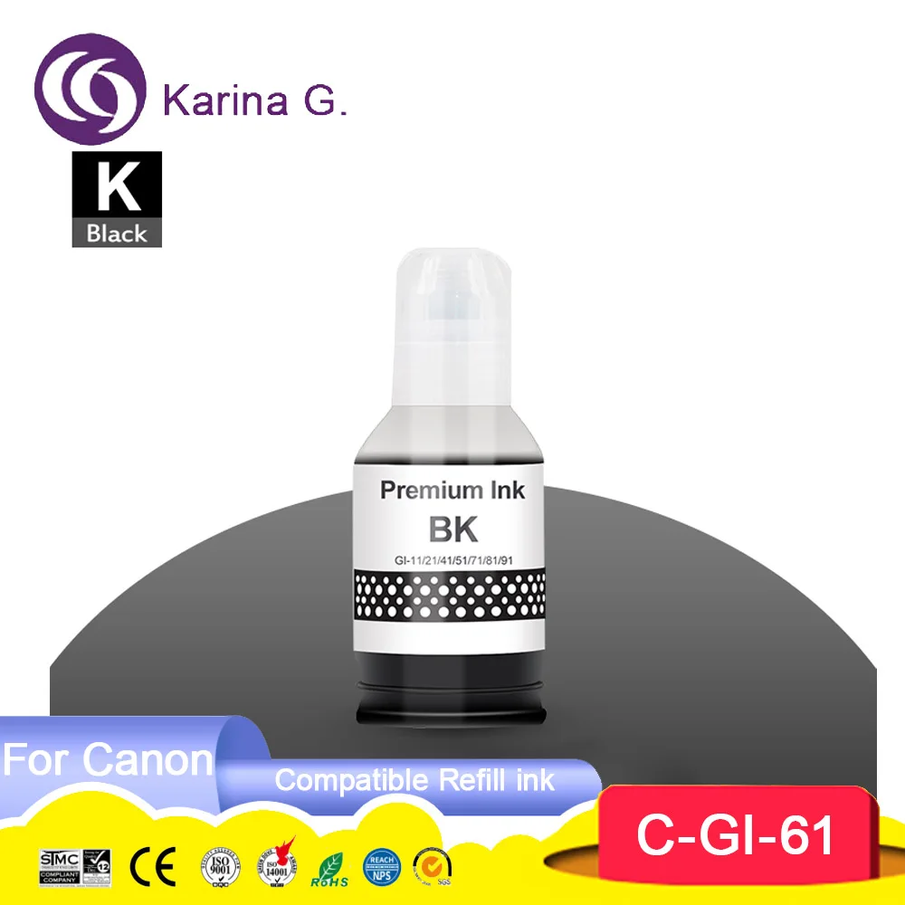 Botella a base de agua para impresora Canon GI-61 GI61, recambio de tinta premium Compatible con Canon PIXMA G3620 G3660